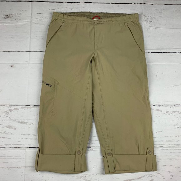 The North Face womens M beige cargo convertible roll up outdoor hiking pants - Picture 1 of 8
